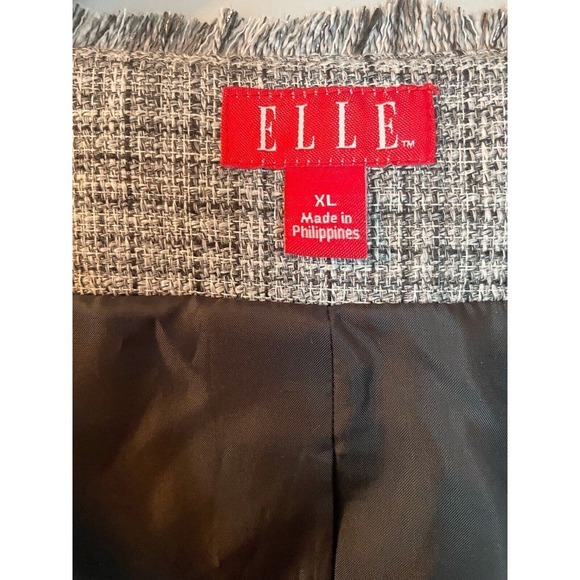 Elle Blazer Jacket Gray Black Fringe Full Zip Color Block Tweed Professory XL - Picture 5 of 6